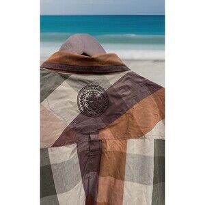 Infringement Embroidered Plaid Shirt Pockets 100% Cotton L/S Brown Men XL